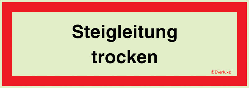 Brandschutz-Hinweisschild „Steigleitung trocken“, langnachleuchtend, in verschiedenen Varianten