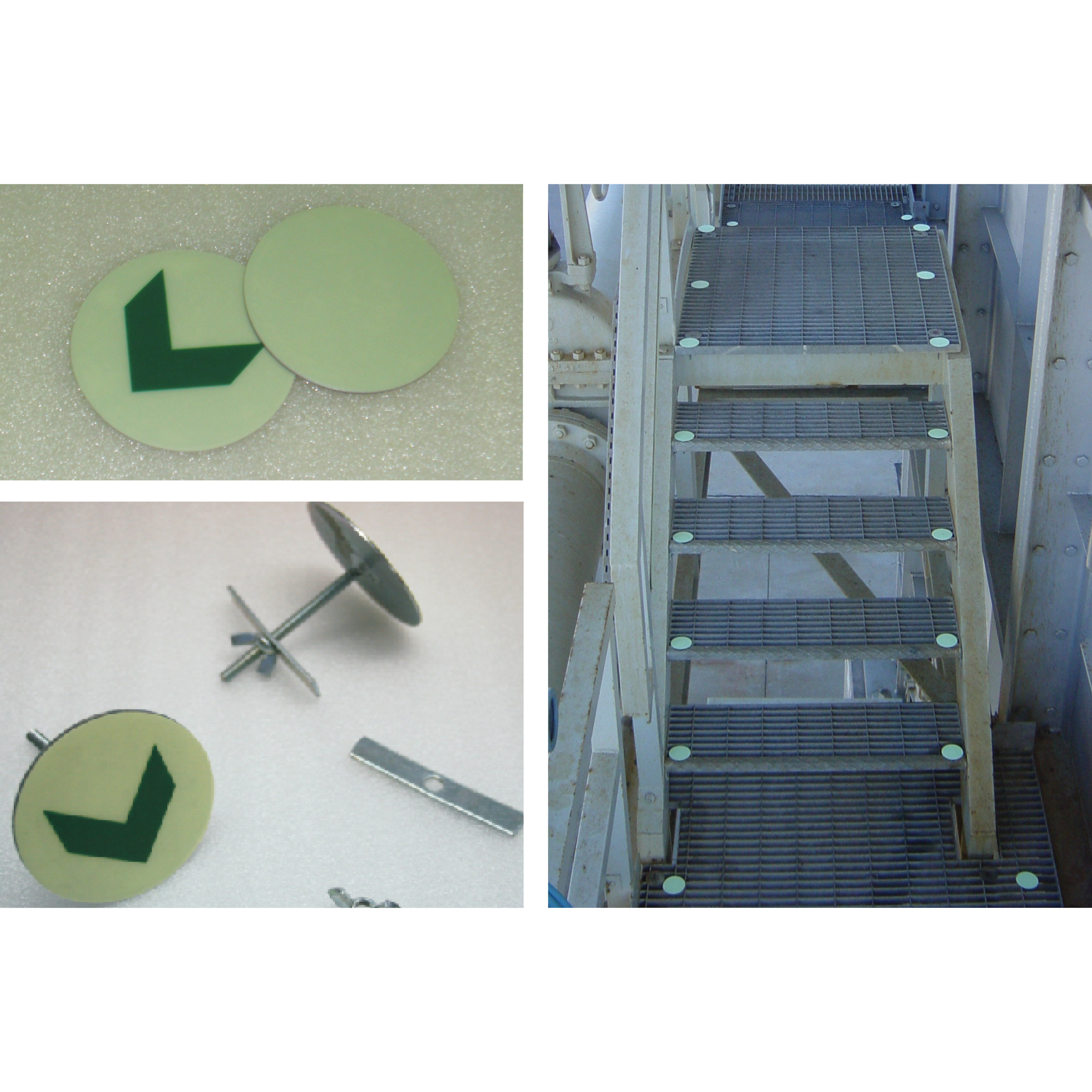 Langnachleuchtende Ronden zum festschrauben für Gitterrost , Ø60 mm, auf 1,8 mm verzinktem Stahl