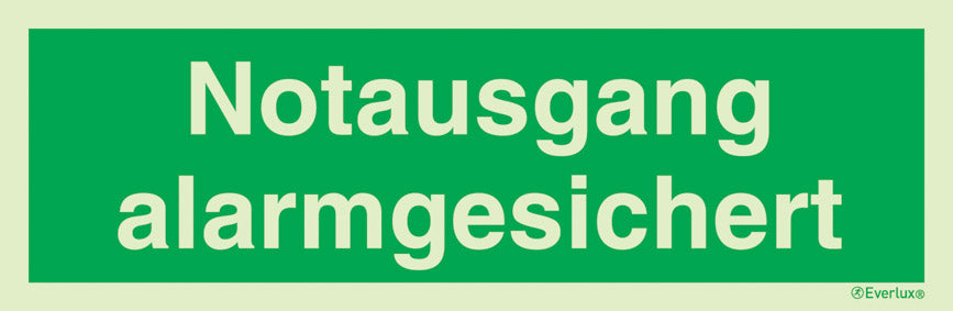Rettungszeichen Notausgang alarmgesichert, Folie, selbstklebend, langnachleuchtend