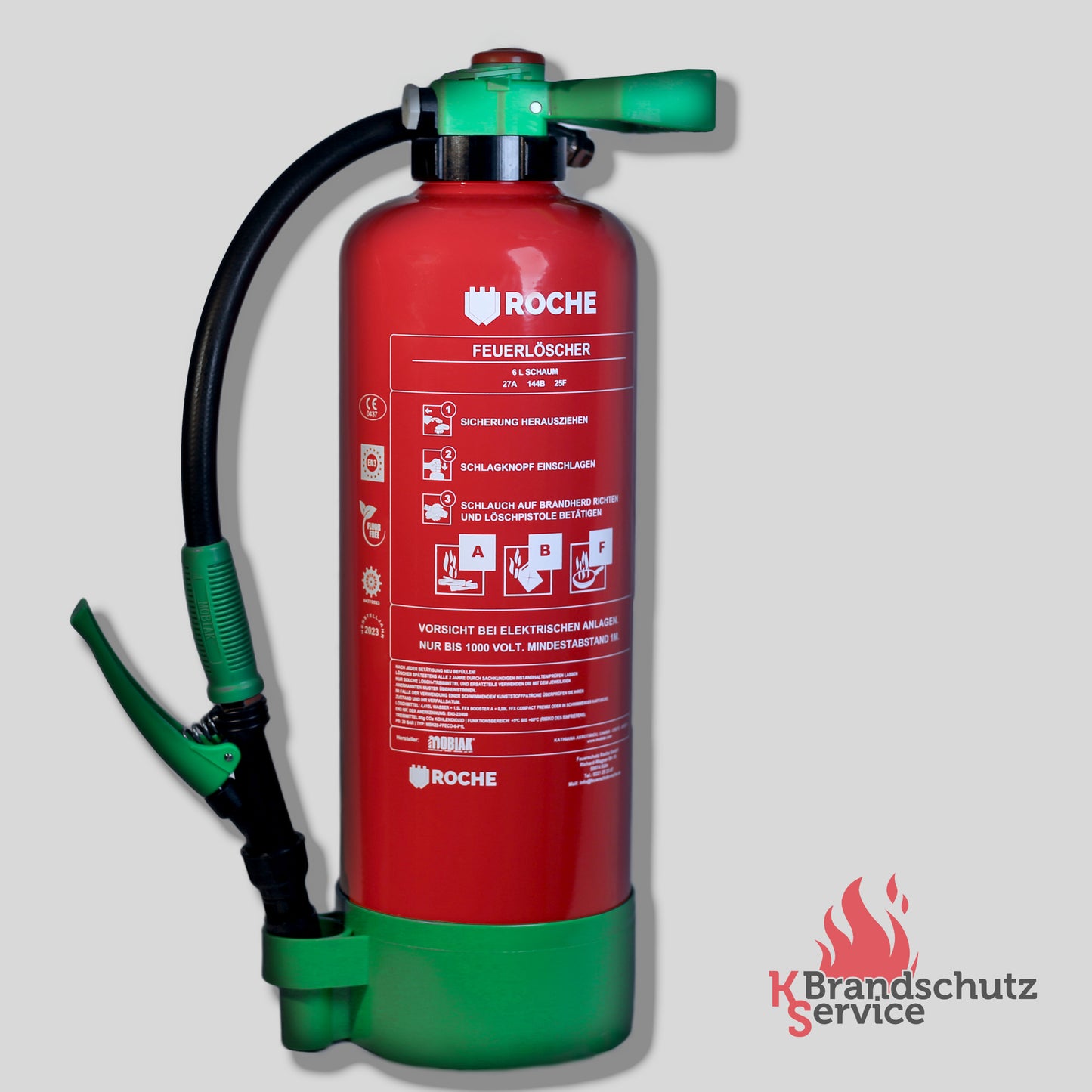 Feuerlöscher MOBIAK Fluorfrei – MBK22-FFECO-6-P1L, 6 kg, ABF Schaumlöscher, 27A, 144B, 25 F, Totalansicht