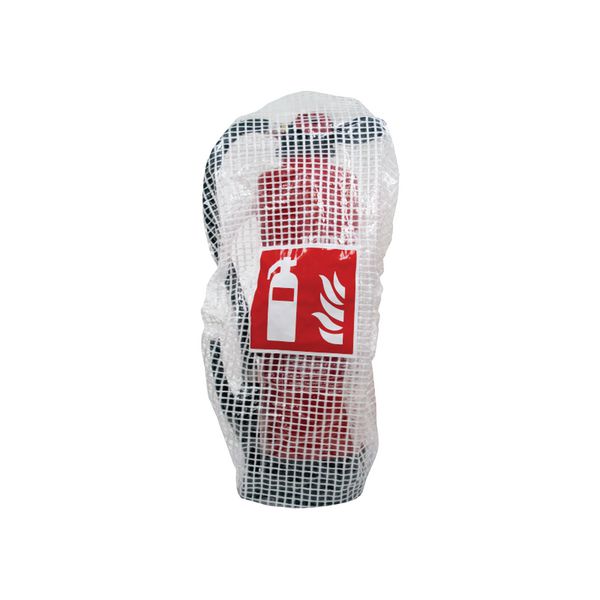 Schutzhaube für Feuerlöscher - Gitternetzfolie mit F001 Piktogramm nach DIN ISO 7010.