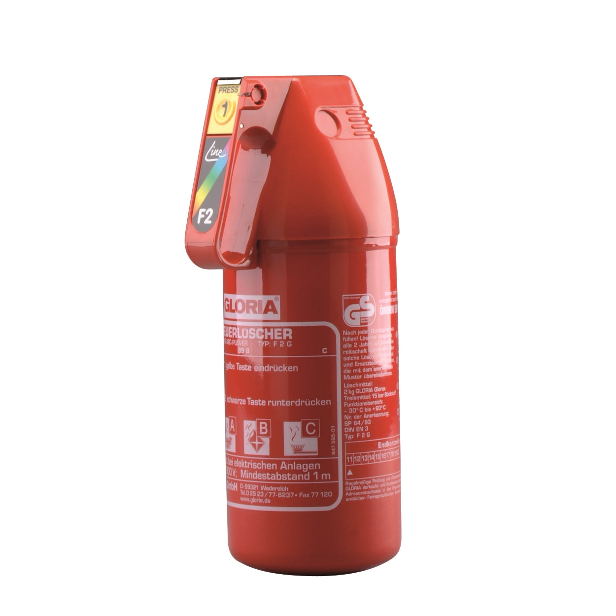 Feuerlöscher – GLORIA - F 2 GM, Pulverlöscher, 13 A, 89 B, C