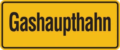 Schild in gelb & schwarz Gashaupthahn