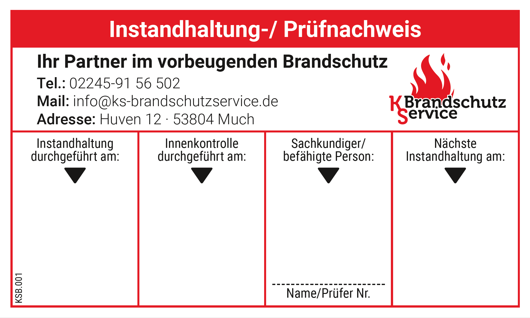 Instandhaltung- und Prüfnachweis von KS-Brandschutzservice