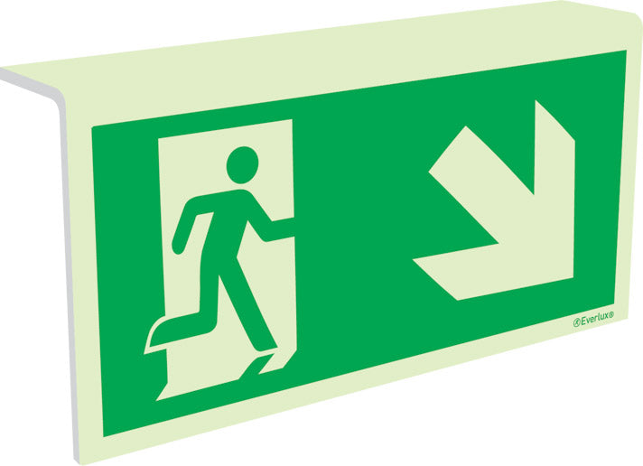 Rettungszeichen Faltschild Notausgang Pfeil nach rechts unten nach ASR1.3 & DIN 4844-02 & DIN EN ISO 7010