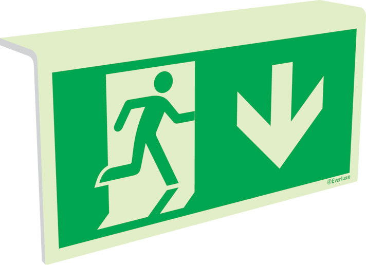 Rettungszeichen Faltschild Notausgang Pfeil nach unten nach ASR1.3 & DIN 4844-02 & DIN EN ISO 7010